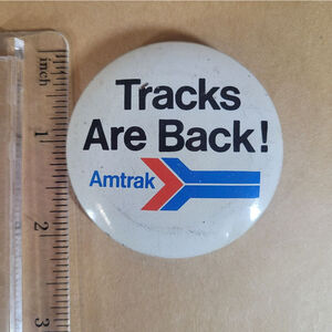 Amtrak Button Pin - Transportation - 1 inch - White & Blue, vintage.